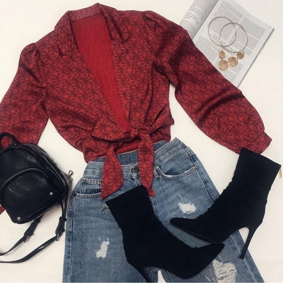 UO URBAN OUTFITTERS paisley satin tie blouse TOP - Picture 10 of 10